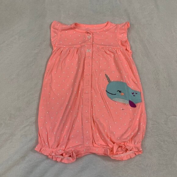 5/$25 Carter's peach narwhal unicorn sleeveless shorts romper jumper outfit - Picture 1 of 4